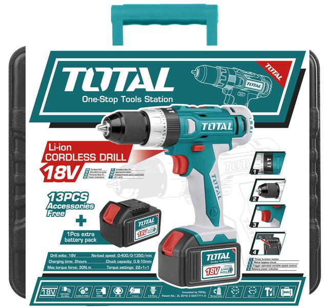 Total Tdli228180 Cordless Drill 18V-Green & Grey