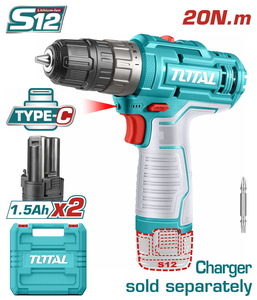 TOTAL Lithium-Ion cordless drill 12V / 1.5Ah / 20Nm Type C (TDLI12202)